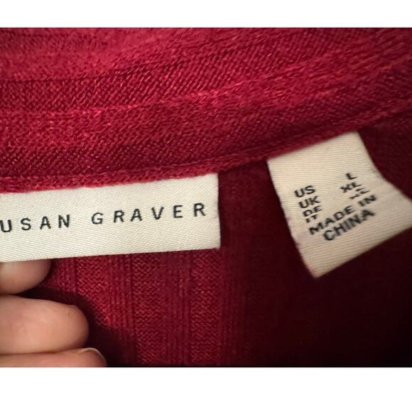 Susan Graver Large Red Ribbed Button Down Sweater Knit Midi Dress - Picture 4 of 4